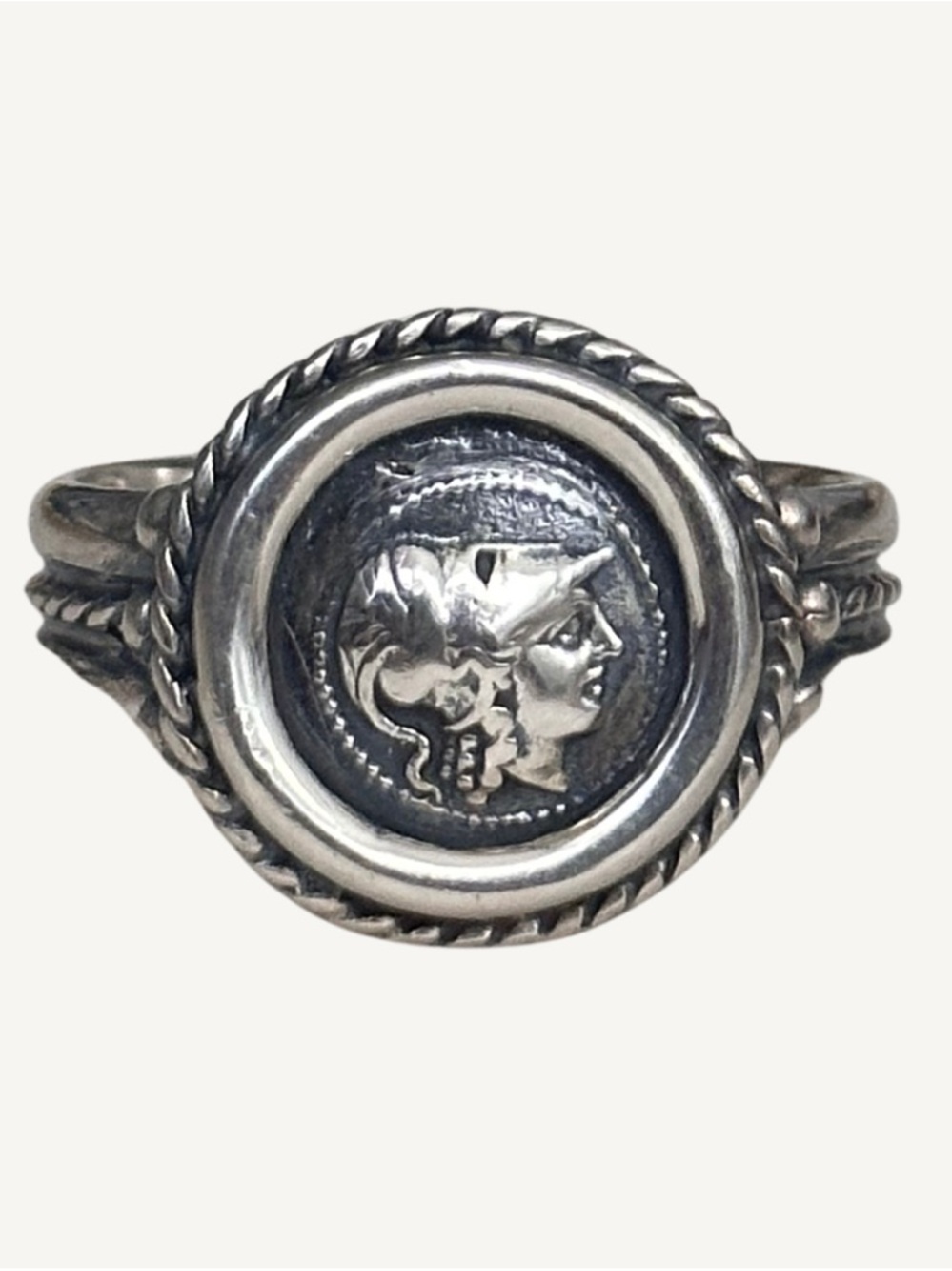 Sterling Silver Signet Ring - Antique Vintage Drachma Coin